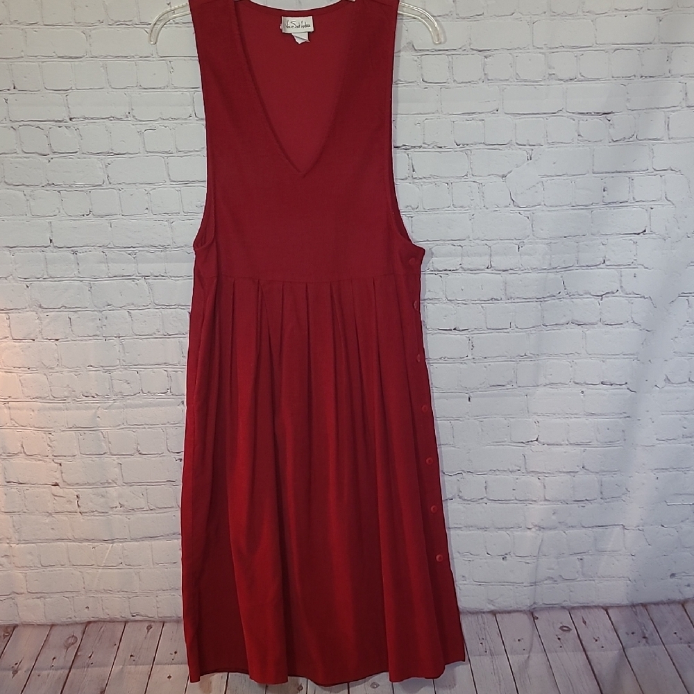 Vintage Size 9/10 Via Sant Andrea Maroon Wine Corduroy Midi Jumper Dress